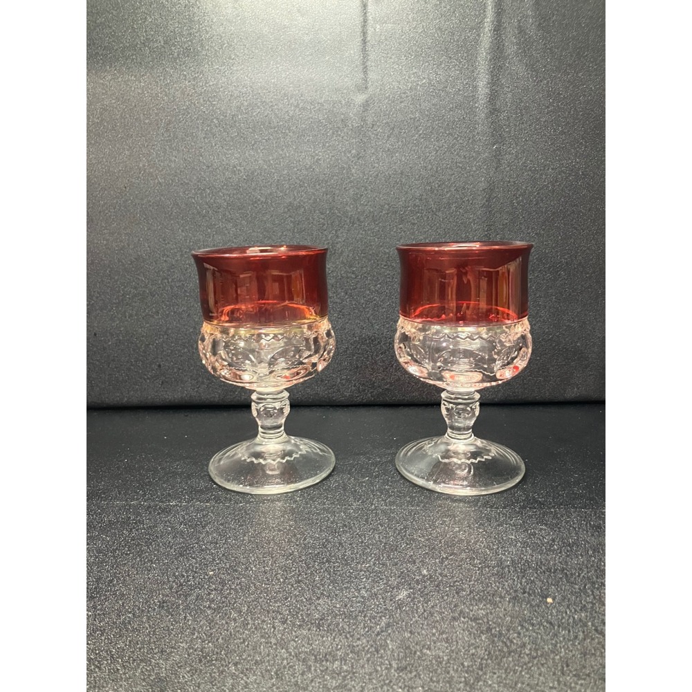 Tiffin Franciscan Kings Crown Ruby Flashed Juice Glasses, Set Of 2 VTG Glassware